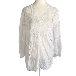 Tolani Eyelet Lace Top Women’s Medium White Feminine Boho Festival Summer Cotton